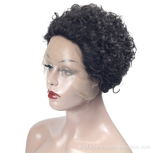 Cheap unprocessed lace pixel bob wigs Pre-plucked short pixel curly wig lace wigs for black women kinky curly short